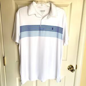 Izod Golf Striped Short Sleeve Stretch Polo Shirt Men's Medium
